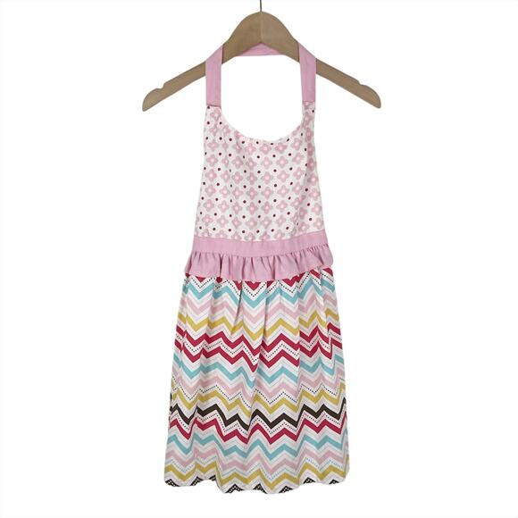 Circo Girls Kids Floral and Chevron Print Ruffle Kitchen Apron Pink - Picture 1 of 6